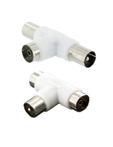 Lot de 2 Tés de Dérivation/répartition pour installation TV/TNT - 1 Mâle / 2 Femelles + 1 Femelle / 2 Mâles