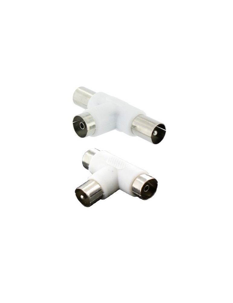 Lot de 2 Tés de Dérivation/répartition pour installation TV/TNT - 1 Mâle / 2 Femelles + 1 Femelle / 2 Mâles