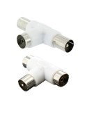 Lot de 2 Tés de Dérivation/répartition pour installation TV/TNT - 1 Mâle / 2 Femelles + 1 Femelle / 2 Mâles