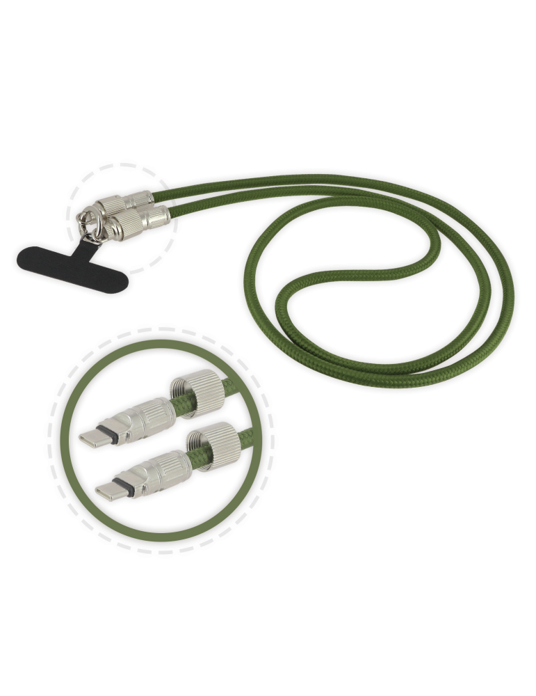 Bandoulière pour Smartphone avec Cordon USB-C Intégré verte 1m20