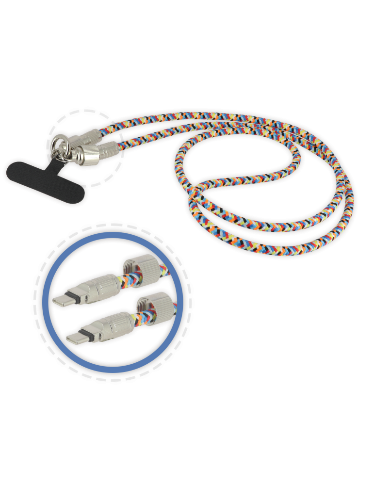 Bandoulière pour Smartphone avec Cordon USB-C Intégré Multi color 1m20