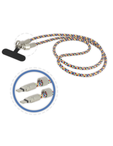 Bandoulière pour Smartphone avec Cordon USB-C Intégré Multi color 1m20