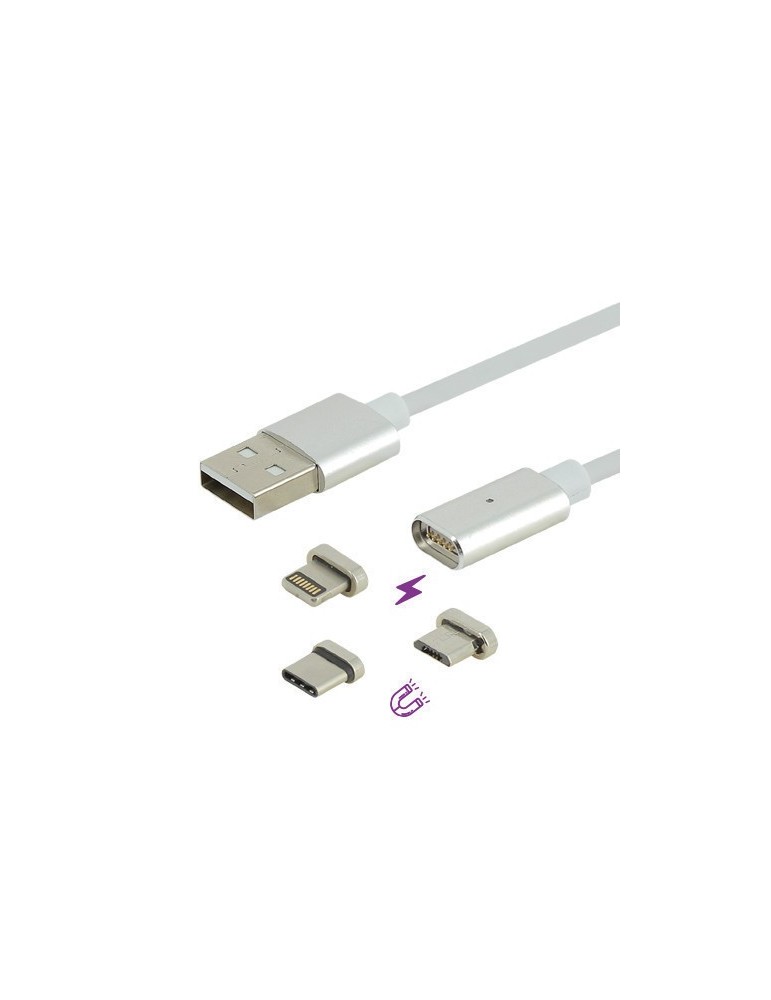 Cordon aimanté USB / Lightning | USB-C | Micro USB - 3 en 1 - Mâle / Mâle | 1 mètre