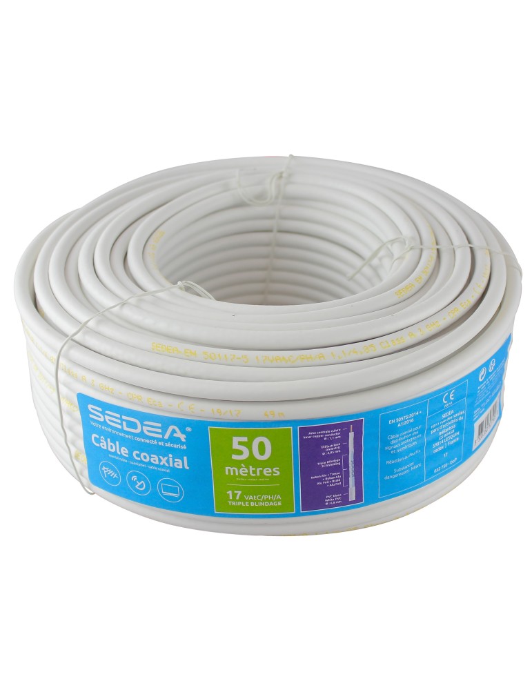 Câble coaxial 17 VAtC/PH/A Triple Blindage en couronne de 50 mètres - blanc - SEDEA - 032750
