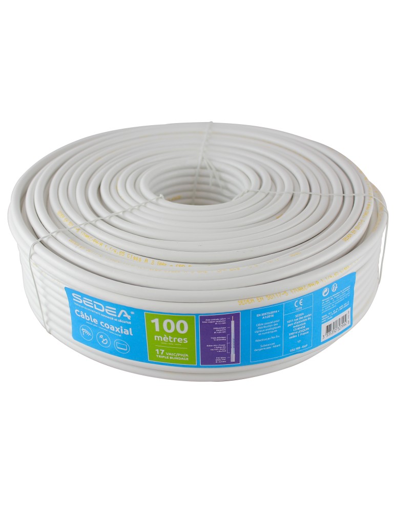 Câble coaxial 17 VAtC/PH/A Triple Blindage en couronne de 100 mètres - blanc - SEDEA - 032799