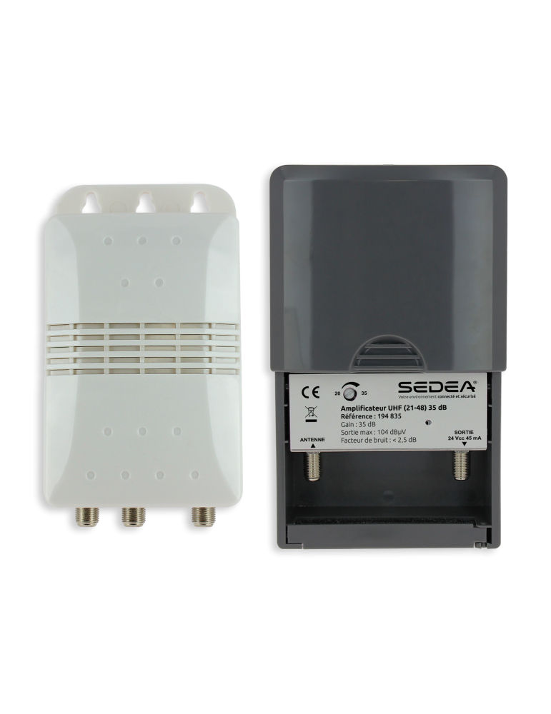 Kit Amplificateur UHF  | canaux 21-48 / 35 dB + alimentation 2 Sorties
