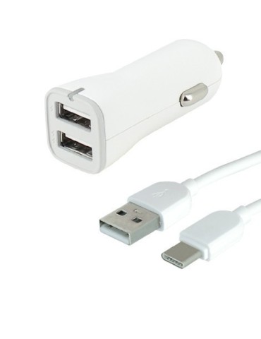 Chargeur allume cigare 2 USB 1A + 2,4A + Cordon USB-C? SuperSpeed 1 mètre - FUJIONKYO - 423460