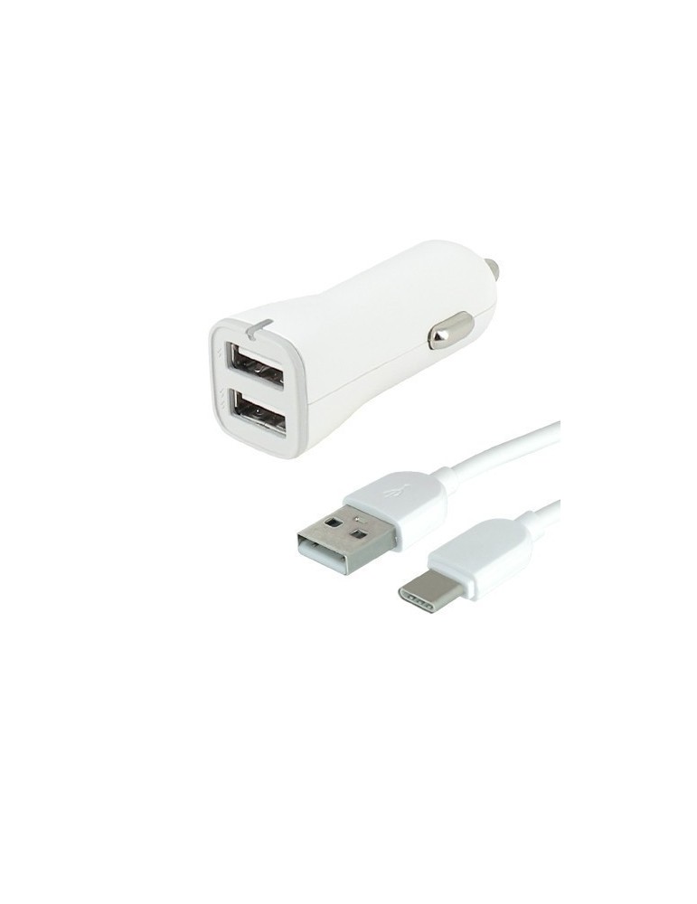 Chargeur allume cigare 2 USB 1A + 2,4A + Cordon USB-C? SuperSpeed 1 mètre - FUJIONKYO - 423460