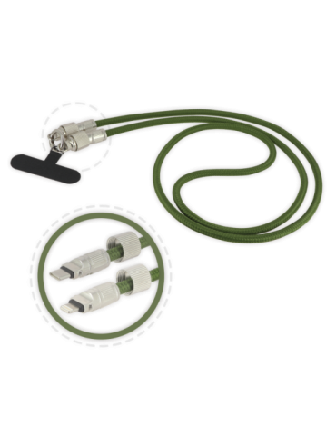 Bandoulière pour smartphone Verte avec cordon USB-C / Lightning intégré - 1m20