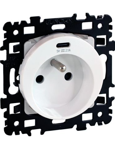 SQUARE Prise combinée 2P+T + USB C - Blanc