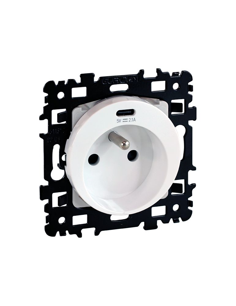 SQUARE Prise combinée 2P+T + USB C - Blanc