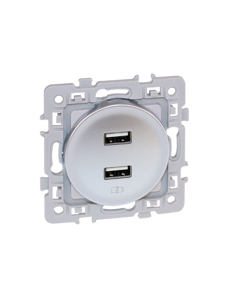 SQUARE chargeur dble USB A 5,5V SILVER