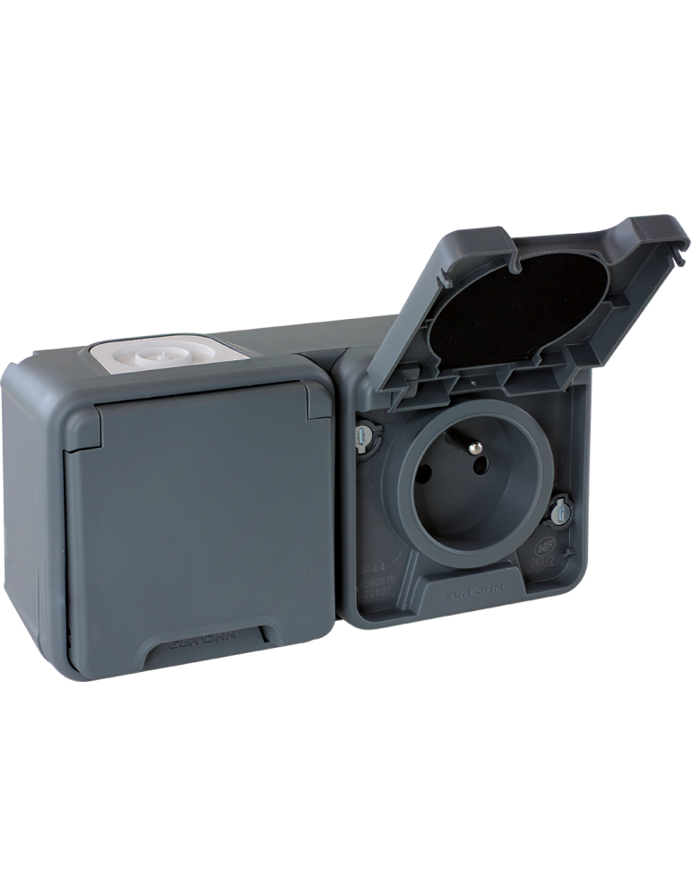 OXXO Double PC horiz 2P+T GRIS SAILLIE IP55