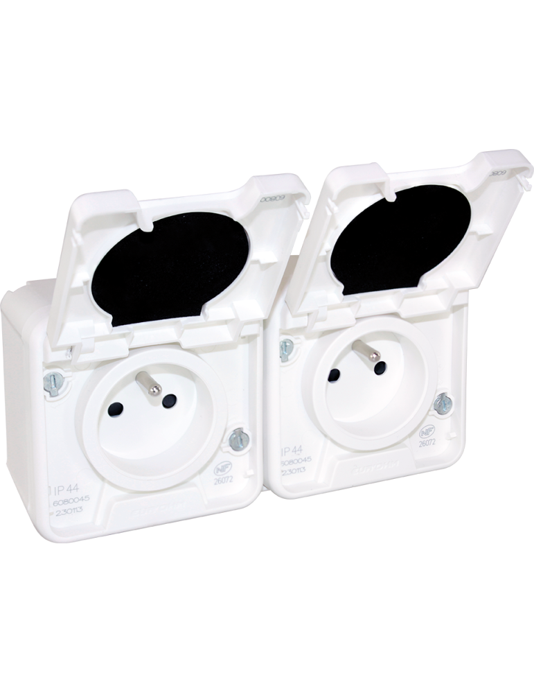 OXXO dble PC 2P+T BLANC IP55